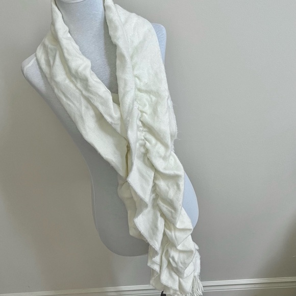 Elegant Ivory Ruffled Scarf with Fringes by Charming Charlie-L 70” x W 13” - Picture 5 of 10